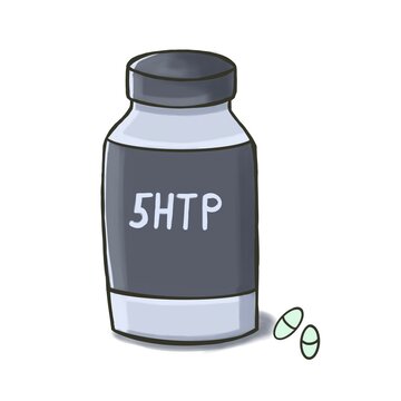 Hand-drawn gray jar with 5htp added, isolated on a white background