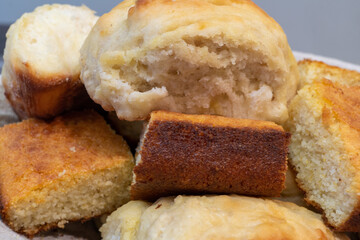 Yeast Rolls and Cornbread in a Basket for Serving 