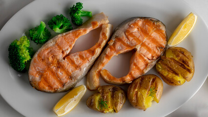 grilled salmon steak with vegetables