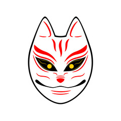 Kitsune fox mask on white background japanese style flat vector icon design.