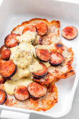 pork fillet with sausage and mustard sauce