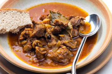 Czech beef goulash served with bread