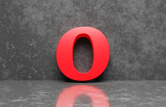 Red letter O on concrete wall an floor background series 3D render
