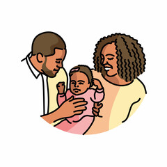 Cute african american couple with baby color line illustration