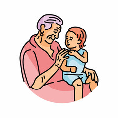 Grandmother with granddaughter color line illustration