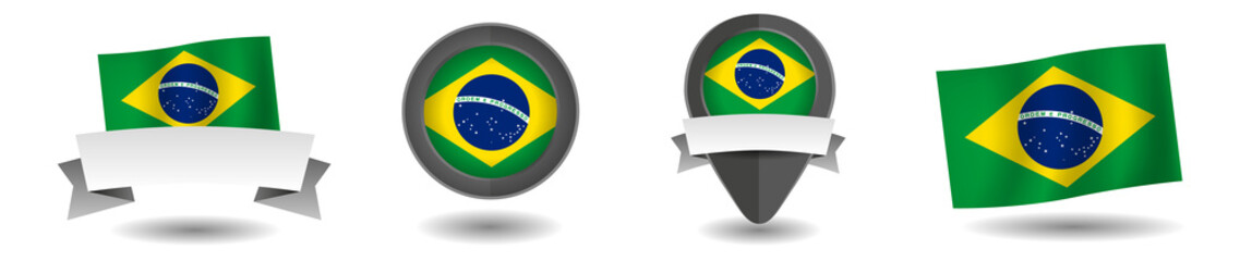 Brazil flag vector collection. Pointers, flags and banners flat icon. Vector state signs illustration isolated on white background. Brazil flag symbol on design element.