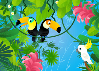 Fototapeta na wymiar cartoon scene with jungle animals illustration