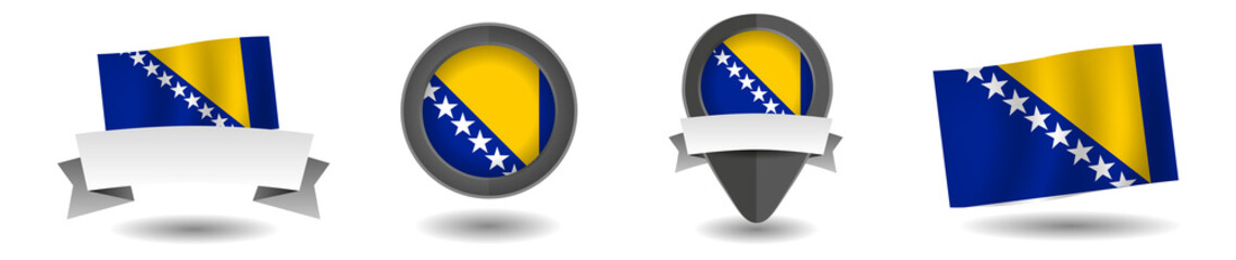 Bosnia and Herzegovina flag vector collection. Pointers, flags and banners flat icon. Vector state signs illustration isolated on white background.