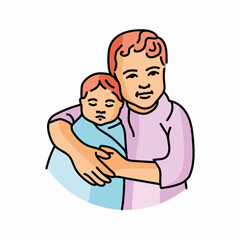 Sister and brother color line illustration