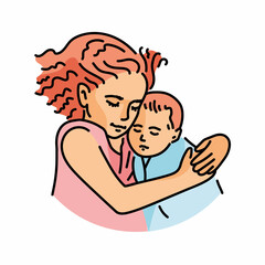 Sister and brother color line illustration