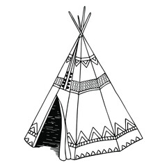 wigwam with ornament vector isolated hand drawing