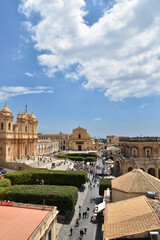 Fototapeta na wymiar Panoramic view of Noto, city in Sicily, declared a World Heritage Site by UNESCO.
