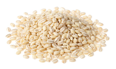 Uncooked highland barley isolated on white background.