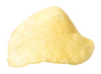 Single potato chip isolated on white background.