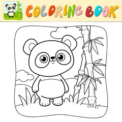 Coloring book or Coloring page for kids. Panda black and white vector. Nature background
