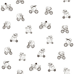 Bears on bikes vector seamless pattern
