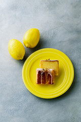 Lemon pound cake decorated with sugar icing.Weekend Citron cake.