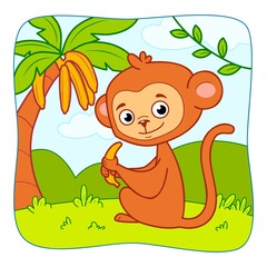 Cute Monkey cartoon. Monkey clipart vector. Nature background