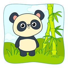 Cute Panda cartoon. Panda clipart vector. Nature background