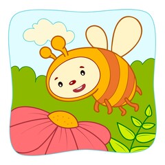 Cute Bee cartoon. Bee clipart vector. Nature background