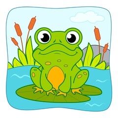 Cute Frog cartoon. Frog clipart vector. Nature background