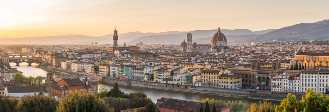 panoramic view of florence city at sundown, Italy