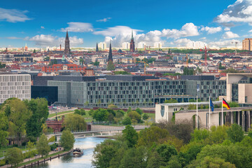 Fototapeta na wymiar Berlin Germany, high angle view city skyline of Berlin with Tier Garden and Spree River