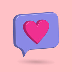 3D love speech balloon icon vector, favorite post on social media