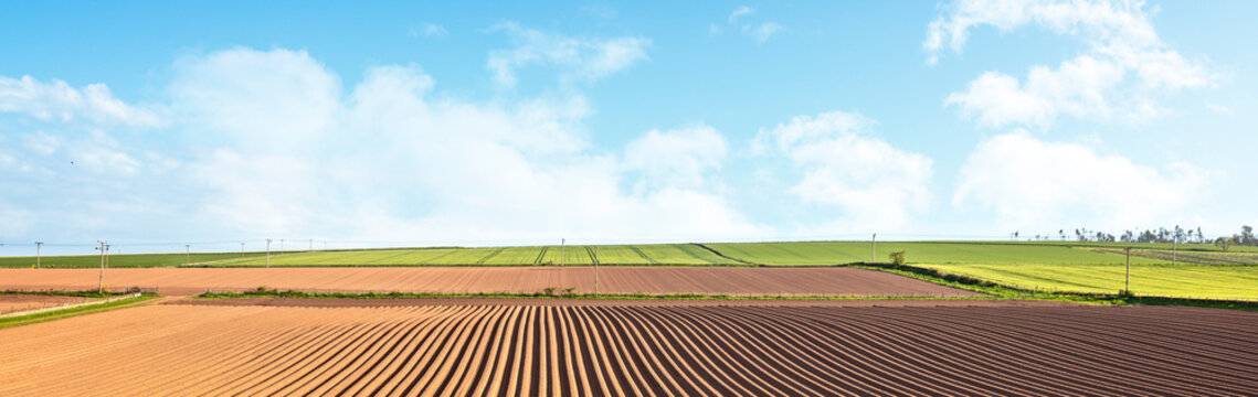 Arable land ploughed field background panorama