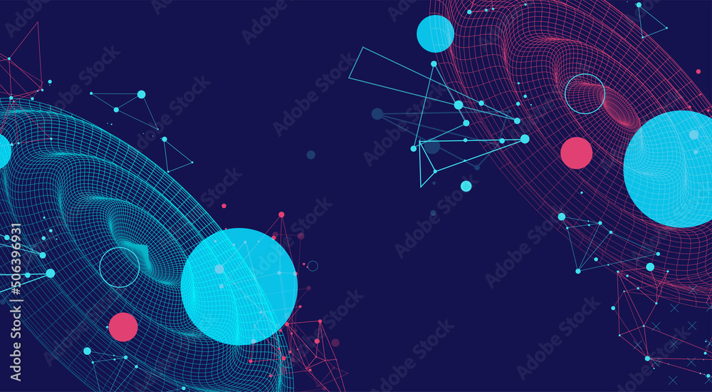 Wall mural template for science and technology presentation. wireframe waves. plexus style background.