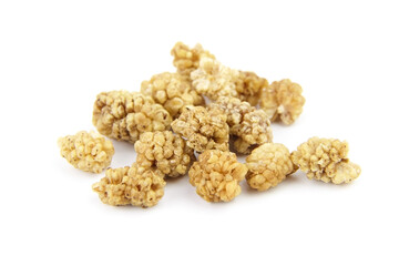 Mulberry dry berries morus alba isolated on white