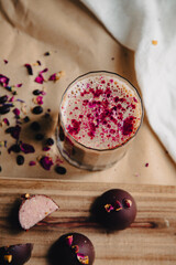 Rose latte mocha on craft paper