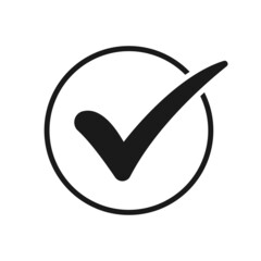 Vector check mark icon in a circle. Isolated on white background.