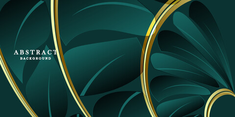 Luxury dark green Tosca gold background with leaves