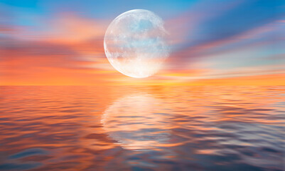 Full moon over the sea at sunset "Elements of this image furnished by NASA"
