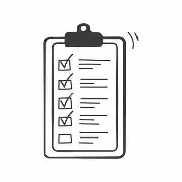 Checklist doodle icon. Hand drawn clipboard template vector illustration