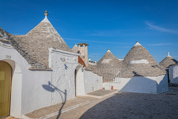 Alberobello is a small town in Apulia, southern Italy. It is famous for its unique trullo buildings.