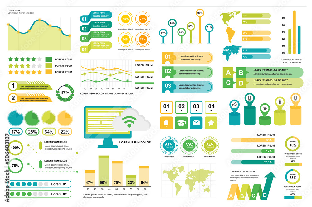 Fototapete bundle infographic elements data visualization vector design template. can be used for steps, busine