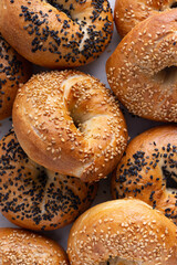 Assortment of soft bagels with sesame seeds