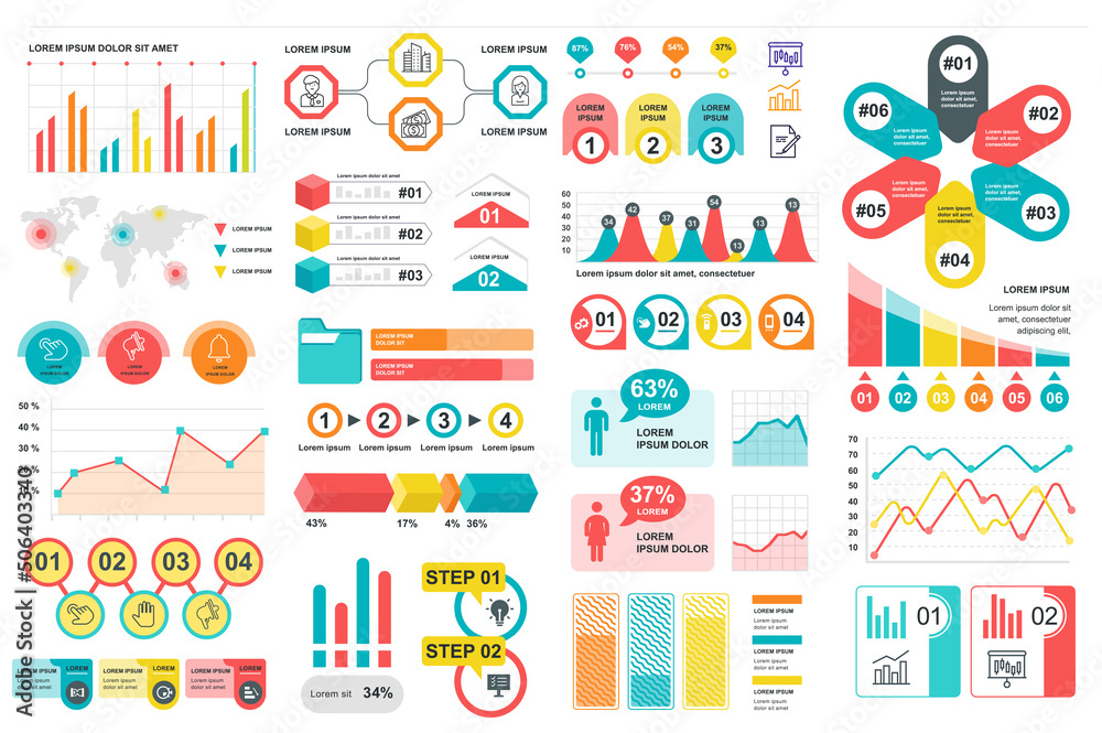 Fototapete bundle infographic elements data visualization vector design template. can be used for steps, busine