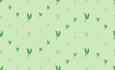 Seamless pattern of large and small green wheat symbols. The elements are arranged in a wavy. Vector illustration on light green background