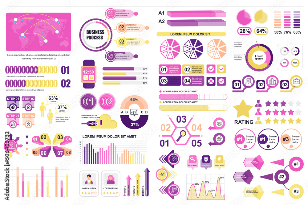 Poster Bundle infographic elements data visualization vector design template. Can be used for steps, business processes, workflow, diagram, flowchart concept, timeline, marketing icons, info graphics.