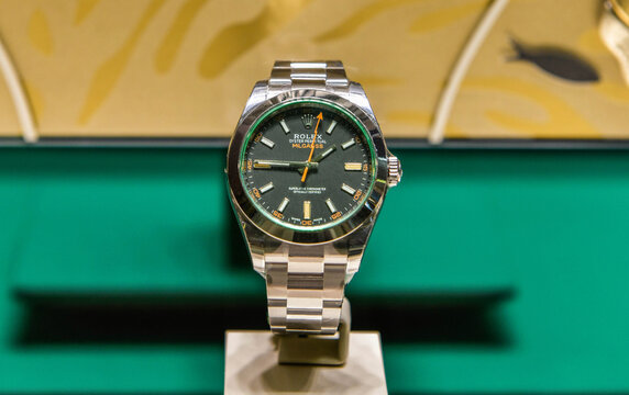 BANGKOK, THAILAND - April 26, 2022 :Rolex Milgauss 40mm Oystersteel  Swiss watch displayed in a store
