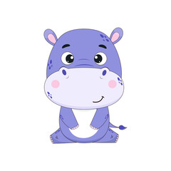 Cute cartoon hippo. Hippo on a white background. Vector illustration for design and print.