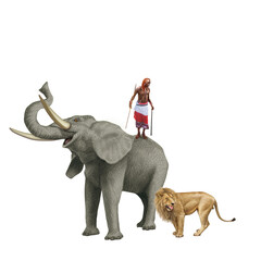 &eacute;l&eacute;phant, animal, zoo, pachyderm, naturesafari,  afrique, guerrier massai, animal, lion, mammif&egrave;re, fauve, courageux, docile, dangereux, illustration, canid&eacute;, keya, afrique, menasse, zoologique, sauva