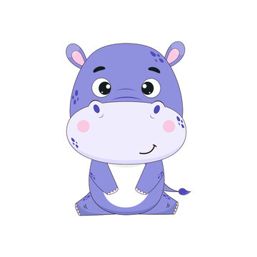 Cute cartoon hippo. Hippo on a white background. Vector illustration for design and print.