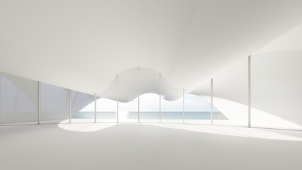 Architecture background empty interior with curved windows 3d render