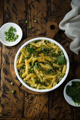 Homemade pasta bake with green pea