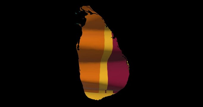 Sri Lanka national flag on map outline, waving animation. 4K alpha channel graphic footage of country shape