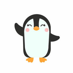 Adorable baby penguin in Scandinavian childish style. Cute baby bird character. Kids flat vector illustration isolated on white background.